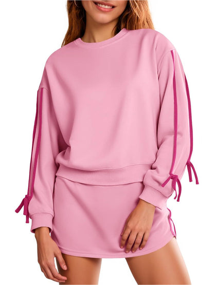 Women's Spring Sporty Long Sleeve Sweatshirt and Skorts Set