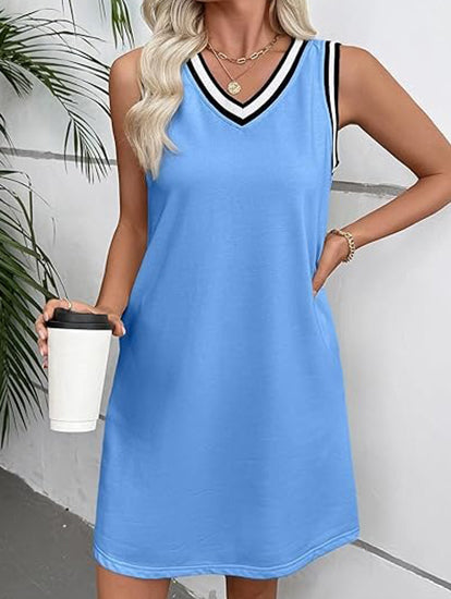 Contrast Trim Sleeveless A-Line Dress