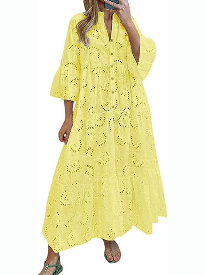 Women's 2026 Lace Eyelet Maxi Dress with Pockets
