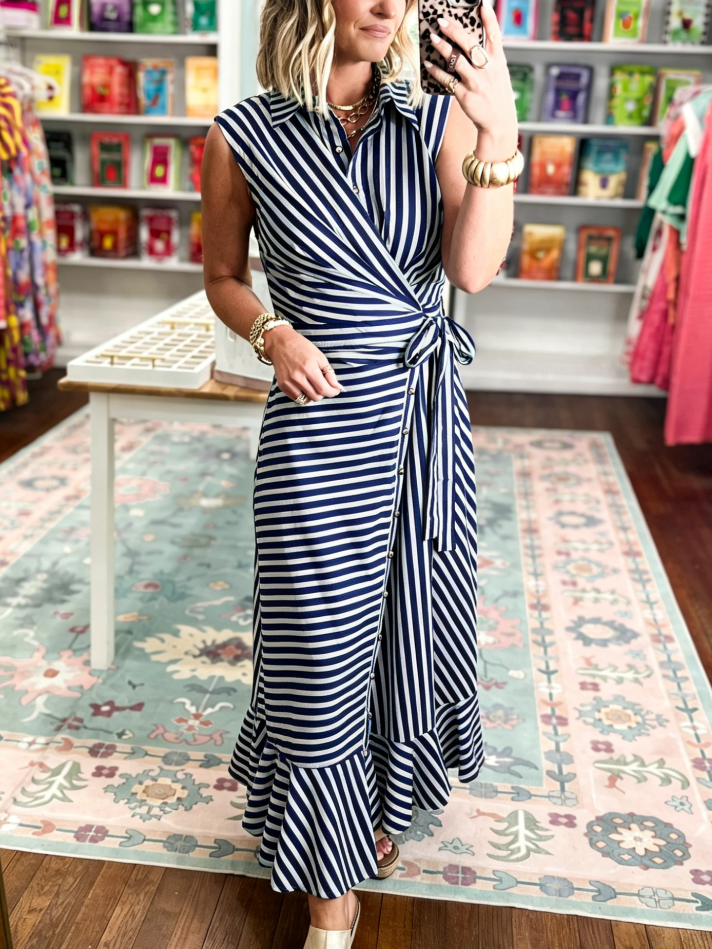 Women's Contrast Stripe Tie-Waist Dress