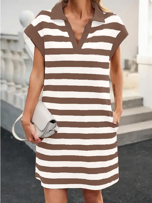 Women's V-neck Striped Shift Dress