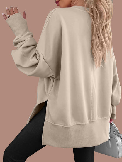 Women's Oversized Thumbhole Long Sleeve Side Slit Sweatshirt