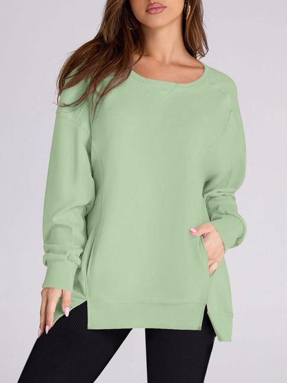 Women's High Low Side Slit Pullover Sweatshirt With Pockets