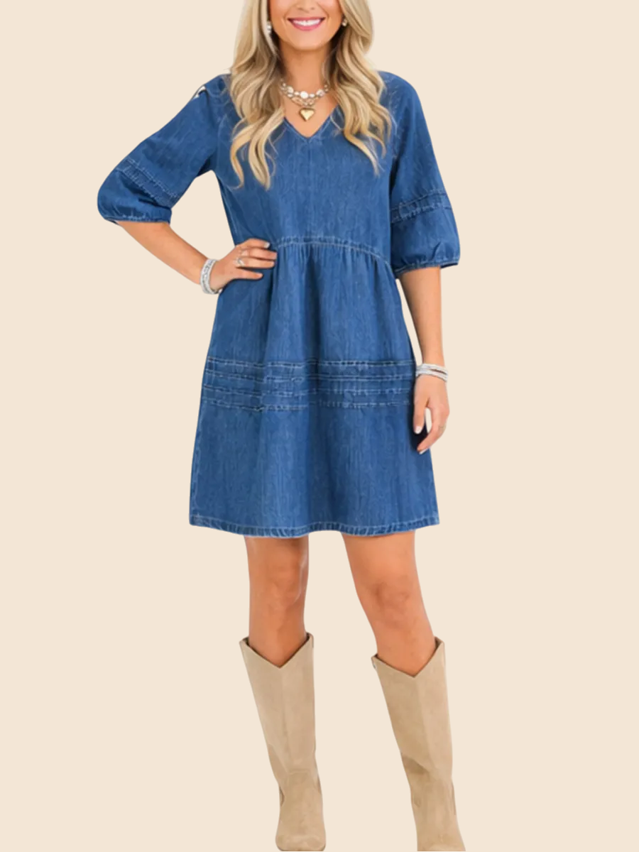 Women's V-Neck Denim Babydoll Dress