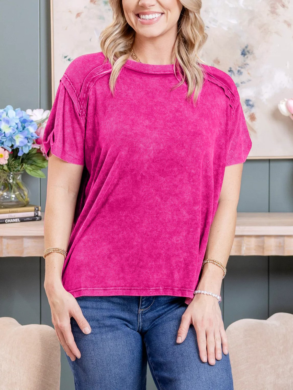 Women's Stretchy Acid Washed Rib Shirt