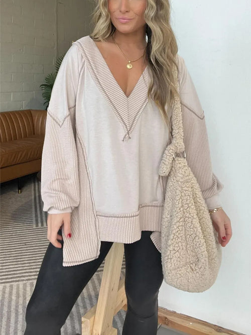 Oversized Side Zipper V-Neck Sweatshirt