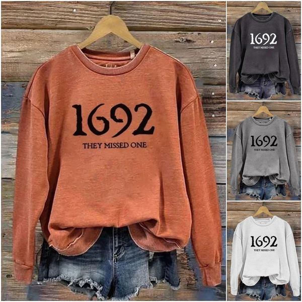 ”1692 They Missed One” Printed Round Neck Long Sleeve Sweatshirt