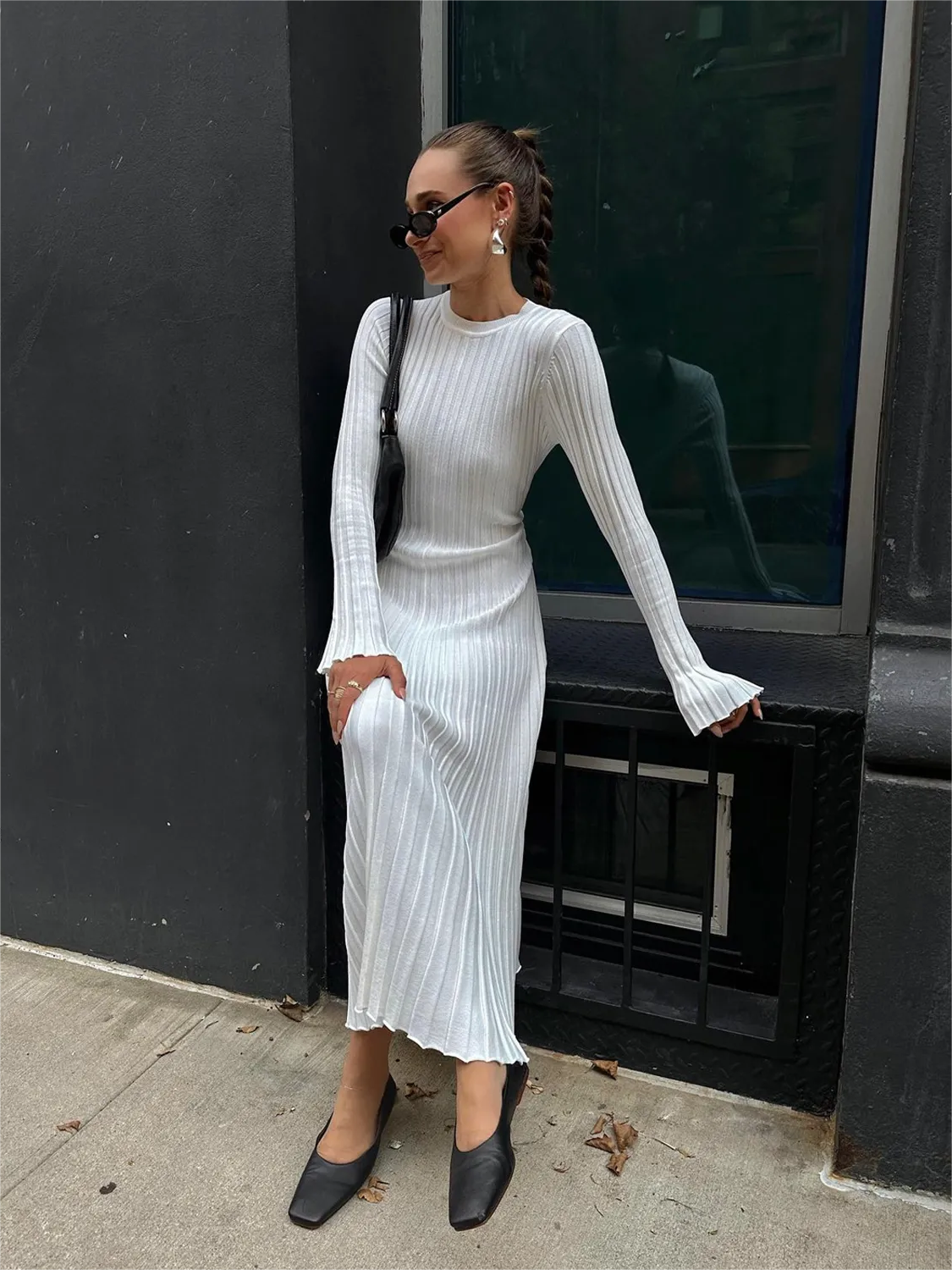 Fall New Sleeved Knit Midi Dress