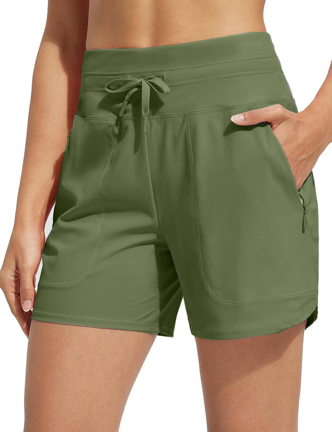 Women's 5 Inseam Drawstring High Waisted Quick Dry Swim Shorts