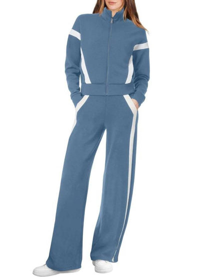 Women's Zip Up Sweatshirt and Wide Leg Sweatpant 2 Piece Sweatsuit