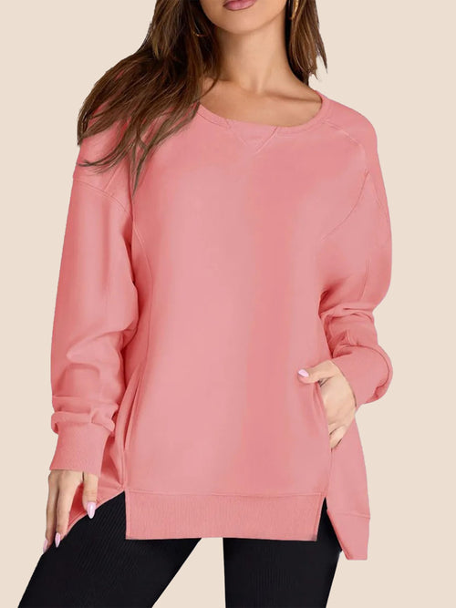 Women's High Low Side Slit Pullover Sweatshirt With Pockets