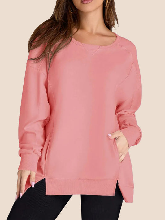 Women's High Low Side Slit Pullover Sweatshirt With Pockets