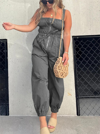 Hot Sale Ruched Elastic Cargo Jumpsuit