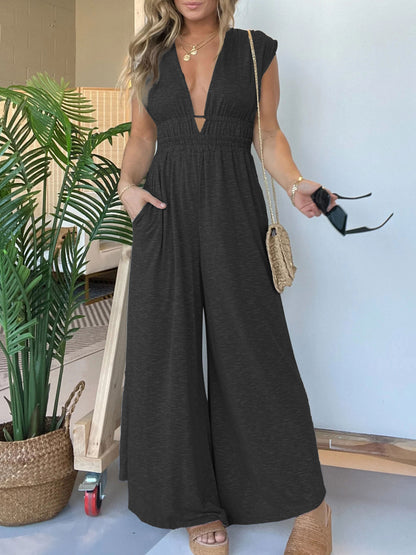 Deep V Sleeveless High Waist Jumpsuit