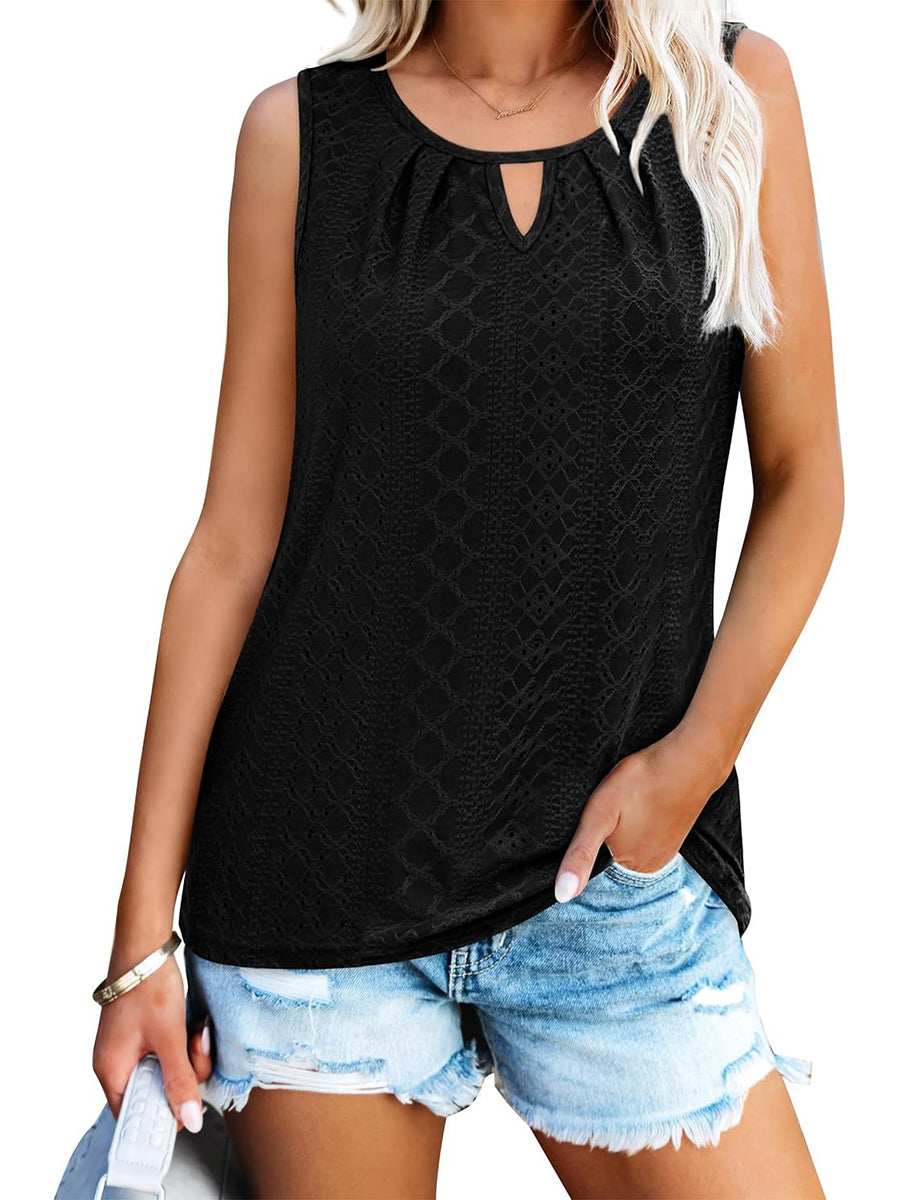 Women's Summer Keyhole Neck Pleated Tank Tops