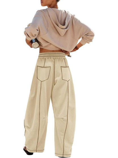 Women's High Waisted Drawstring Wide Leg Baggy Barrel Pants