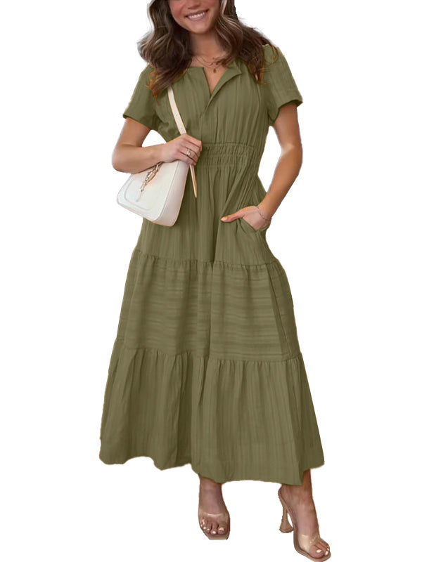 Women's V neck Ruched Spring/Summer Maxi Dress
