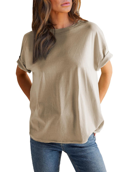 Women's Solid Color Round Neck Short Sleeve T-shirt