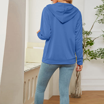 Solid Color Long Sleeve With Neckline Tie Hoodie
