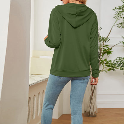 Solid Color Long Sleeve With Neckline Tie Hoodie