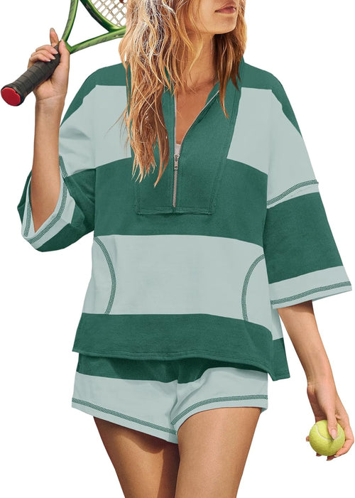 Women's Summer Oversized Striped Shirt and Shorts Sets