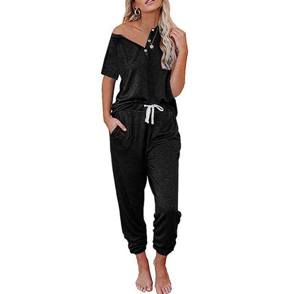 Loose Short-sleeved Button Casual Set