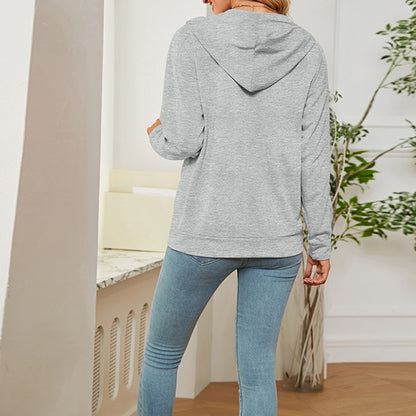 Solid Color Long Sleeve With Neckline Tie Hoodie