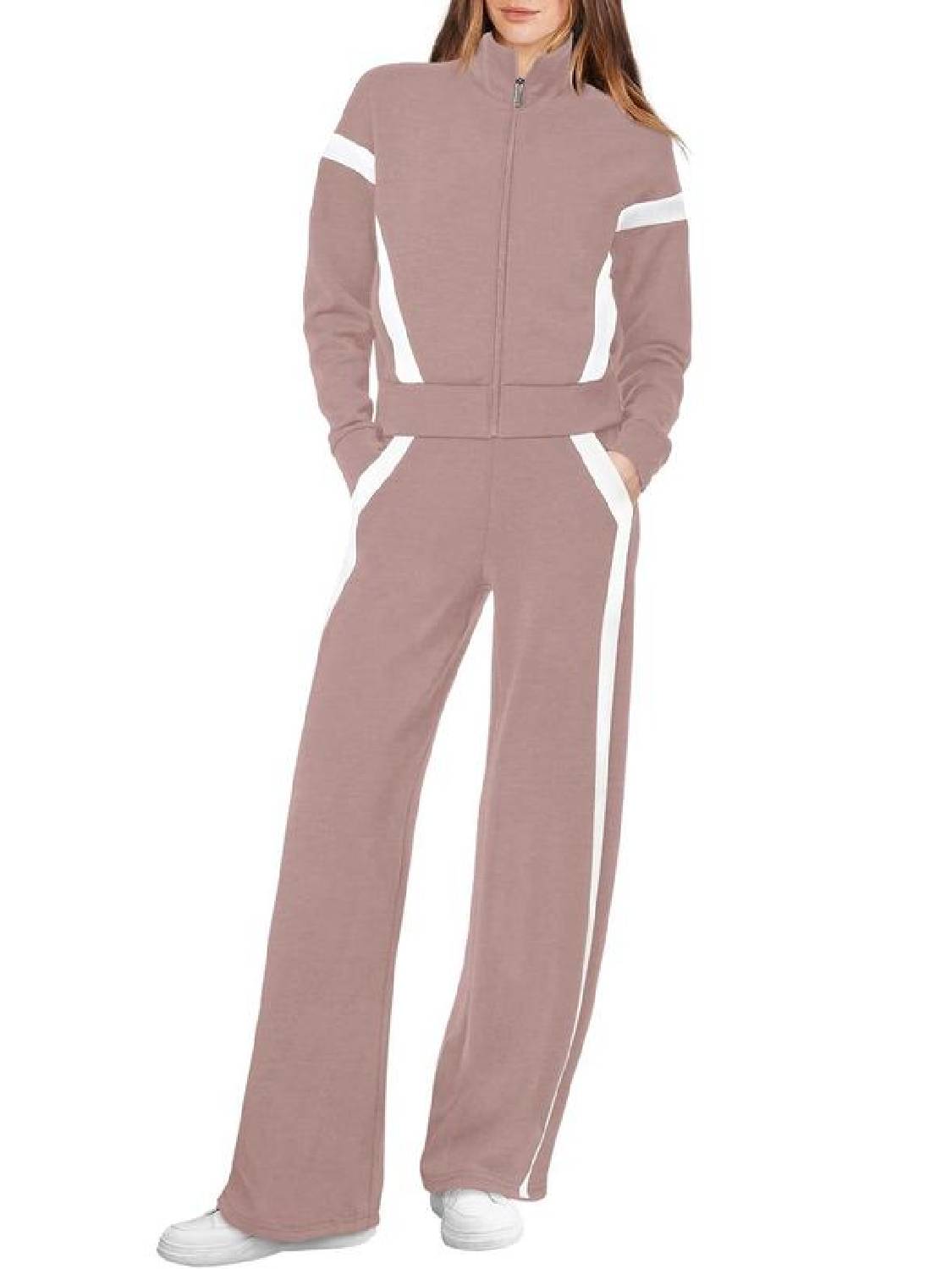 Women's Zip Up Sweatshirt and Wide Leg Sweatpant 2 Piece Sweatsuit