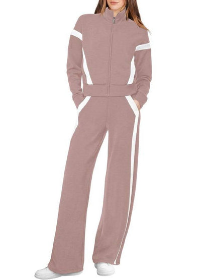 Women's Zip Up Sweatshirt and Wide Leg Sweatpant 2 Piece Sweatsuit