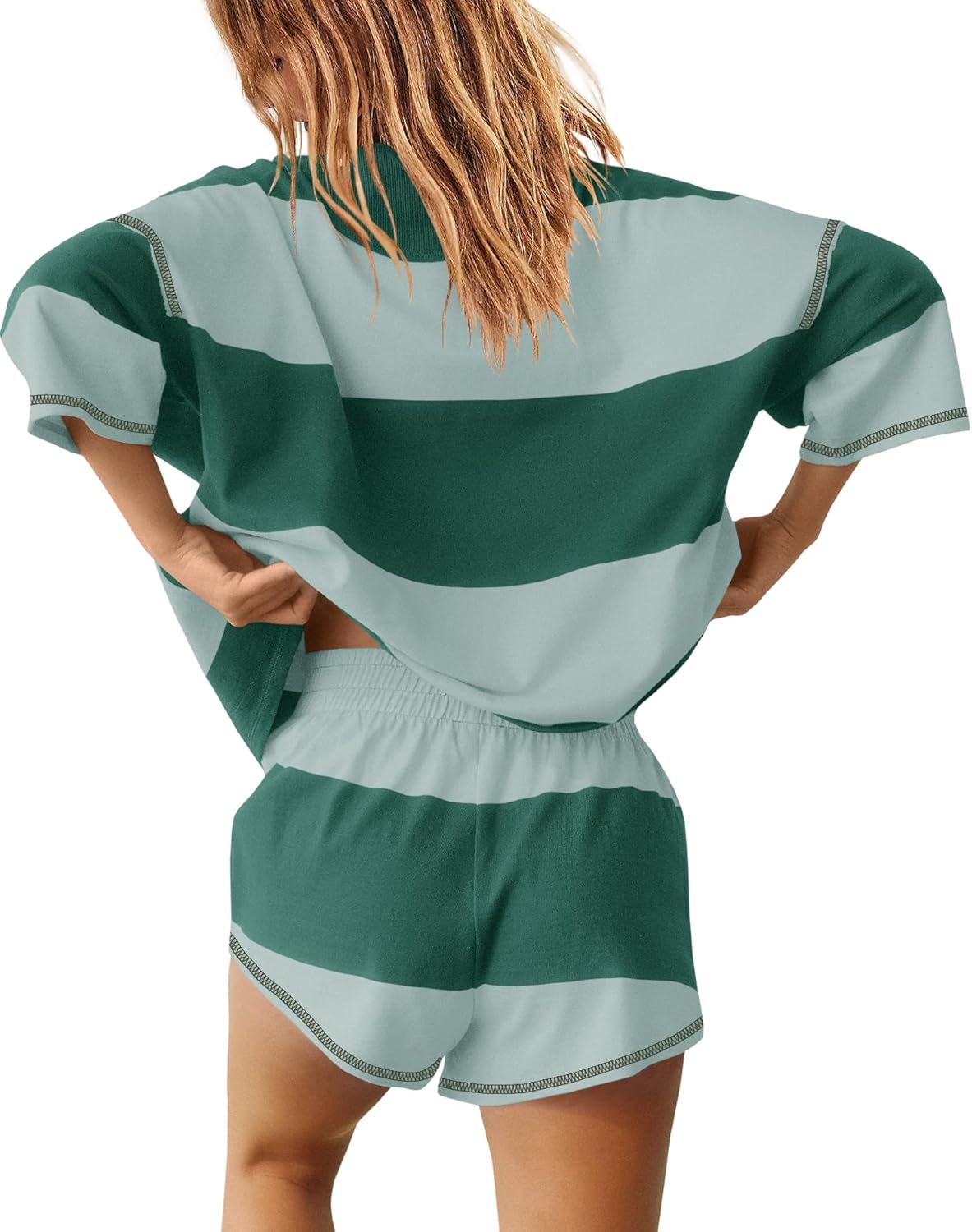 Women's Summer Oversized Striped Shirt and Shorts Sets