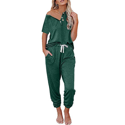 Loose Short-sleeved Button Casual Set