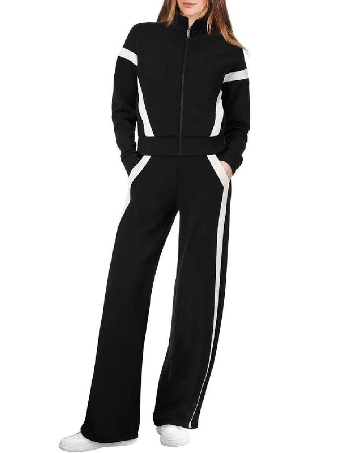 Women's Zip Up Sweatshirt and Wide Leg Sweatpant 2 Piece Sweatsuit