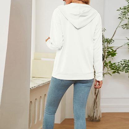 Solid Color Long Sleeve With Neckline Tie Hoodie