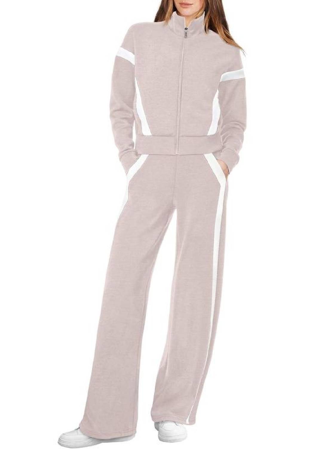 Women's Zip Up Sweatshirt and Wide Leg Sweatpant 2 Piece Sweatsuit
