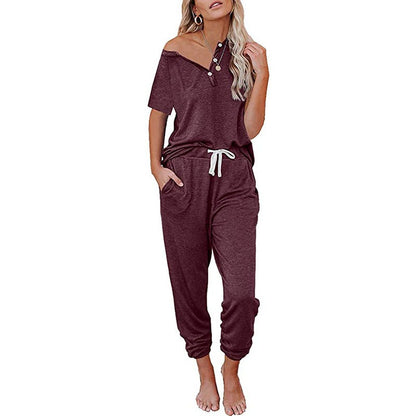 Loose Short-sleeved Button Casual Set
