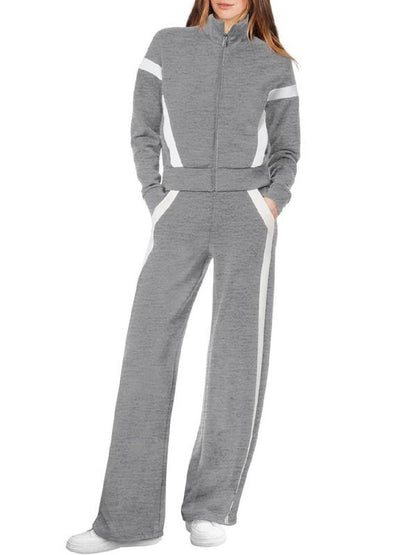 Women's Zip Up Sweatshirt and Wide Leg Sweatpant 2 Piece Sweatsuit