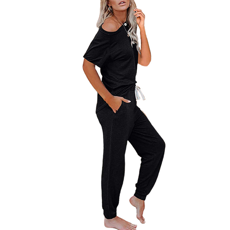 Loose Short-sleeved Button Casual Set