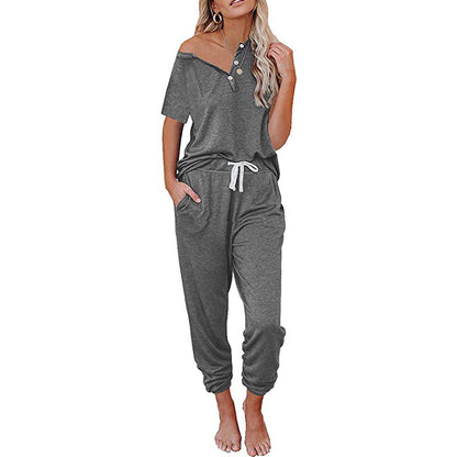 Loose Short-sleeved Button Casual Set