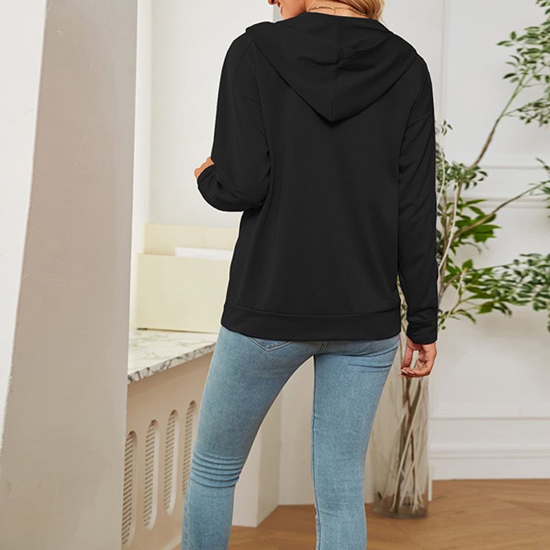 Solid Color Long Sleeve With Neckline Tie Hoodie
