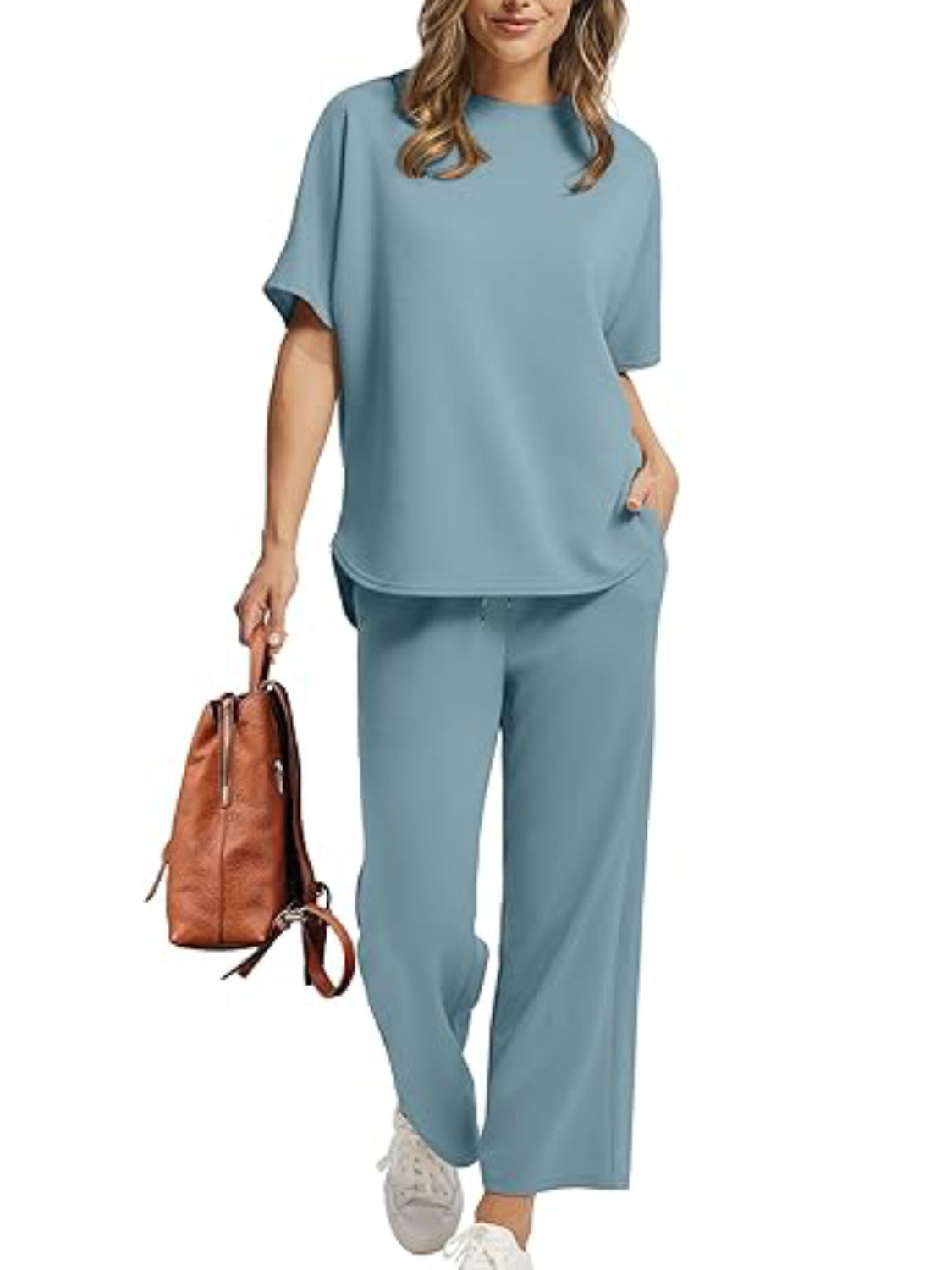 Women Oversized T-shirt and Wide Leg Crop Pants 2 Piece Sets