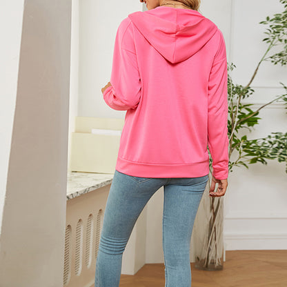 Solid Color Long Sleeve With Neckline Tie Hoodie