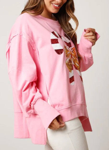 Women's Candy Cane Sequin Sweatshirt