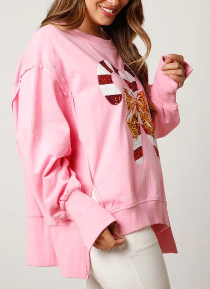 Women's Candy Cane Sequin Sweatshirt