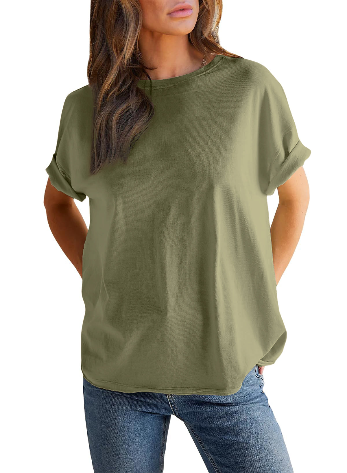 Women's Solid Color Round Neck Short Sleeve T-shirt
