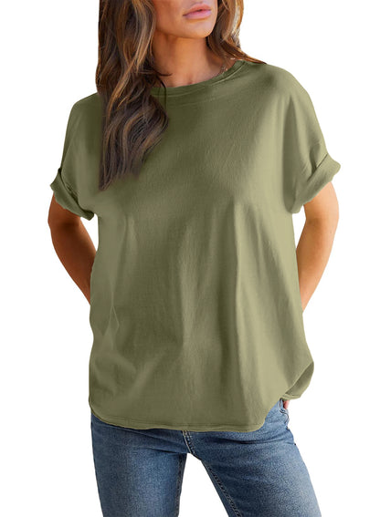 Women's Solid Color Round Neck Short Sleeve T-shirt