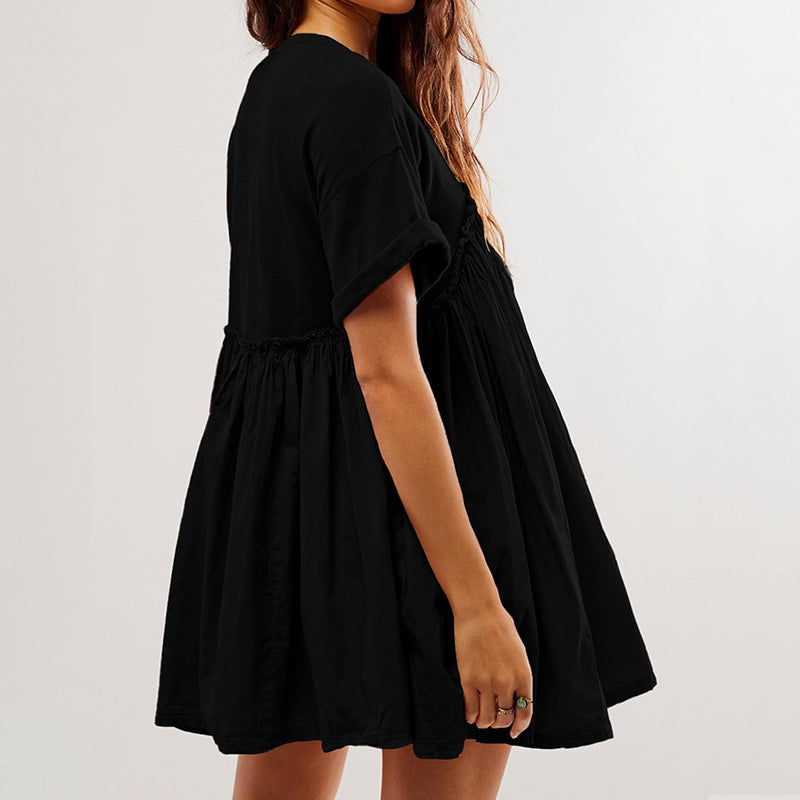 Women's Summer Pleated Babydoll Dress with Pockets