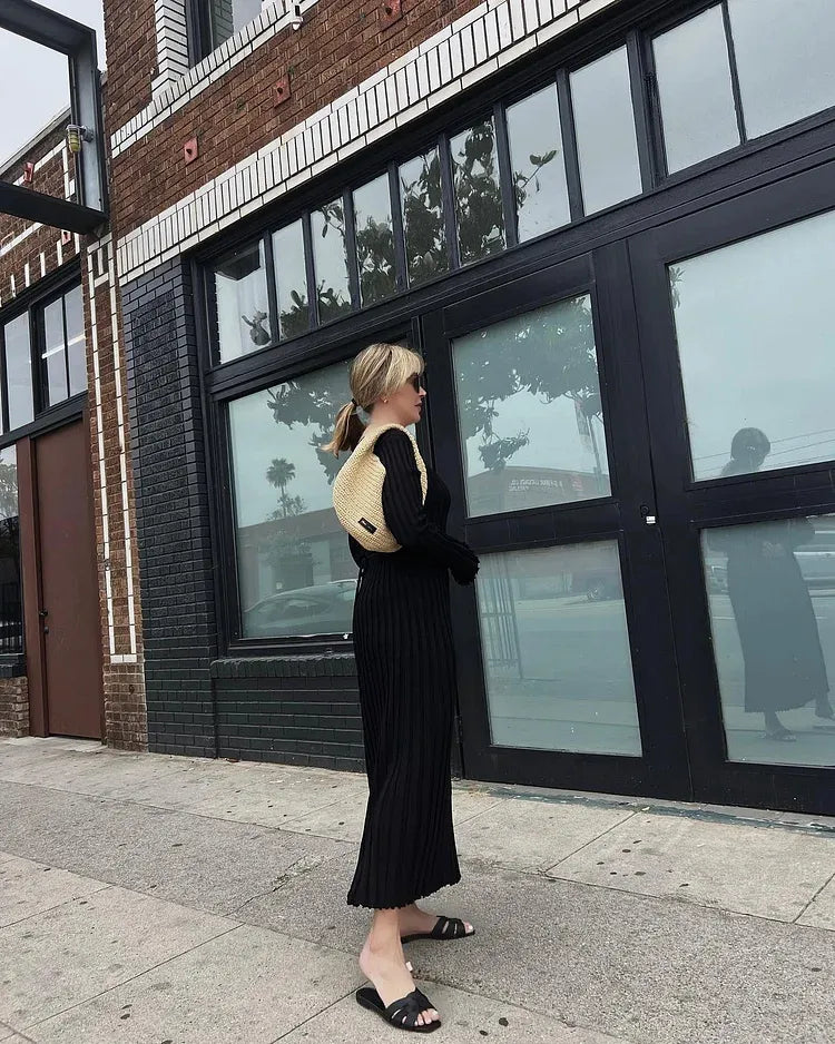 Fall New Sleeved Knit Midi Dress