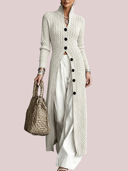 Women's Stand Collar Cable Knit Long Cardigan