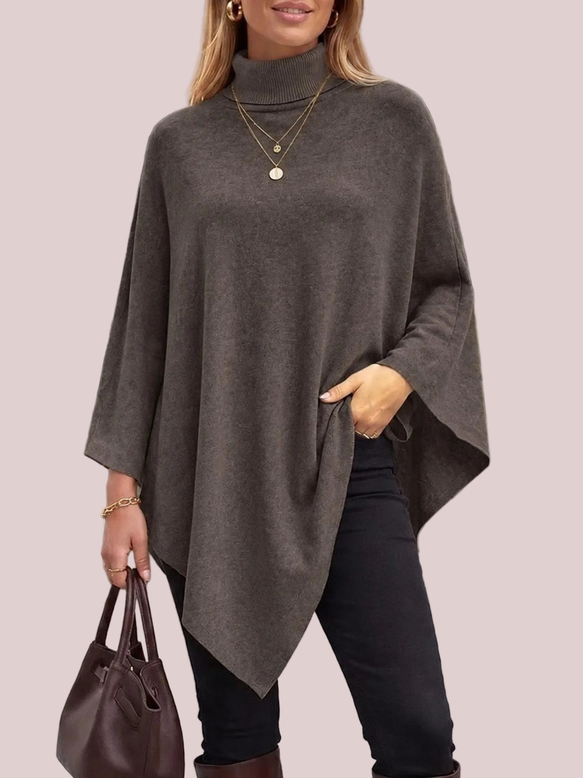 Women's Asymmetric Hem Knit Poncho Top