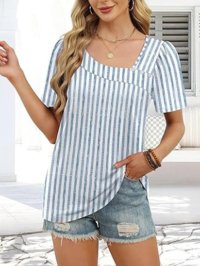 Women's Asymmetrical Square Neck Short Sleeve Blouse